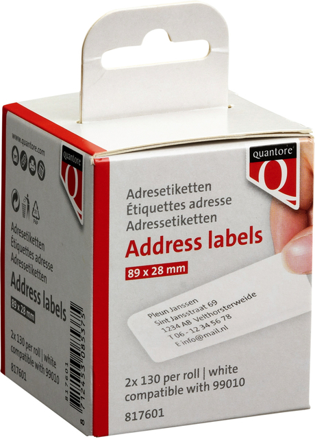 Etiquette Quantore 99010 28x89mm adresse blanc 2 rouleaux