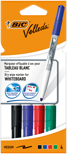 Whiteboardmarker Bic Velleda 1744 rond medium assorti 4 stuks