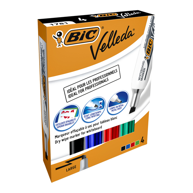 Marqueur tableau blanc BIC Velleda 1781 biseau Large assorti 4 pièces
