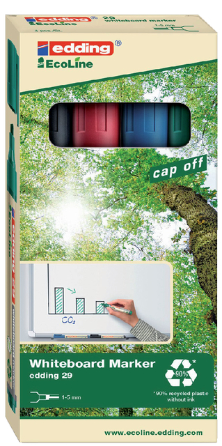 Whiteboardmarker edding 29 EcoLine schuin 1-5mm assorti set à 4 stuks