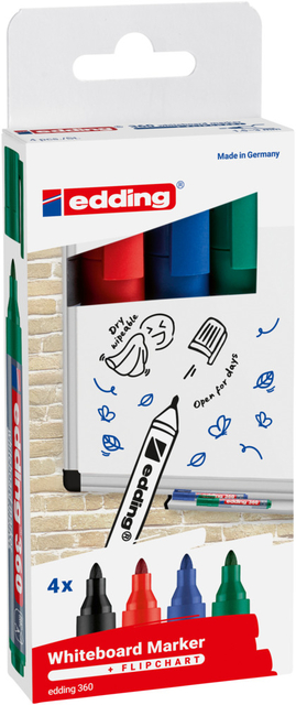 Marqueur tableau blanc edding 360 ogive 1,5-3mm assorti étui 4 pièces