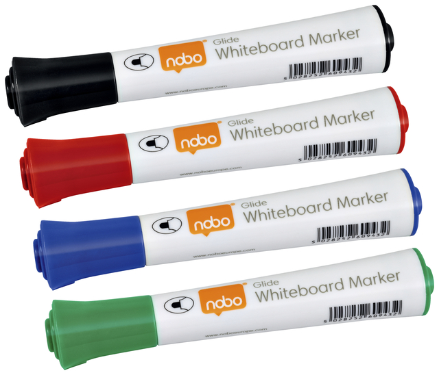 Marqueur tableau blanc Nobo Glide ogive 3mm assorti 4 pièces