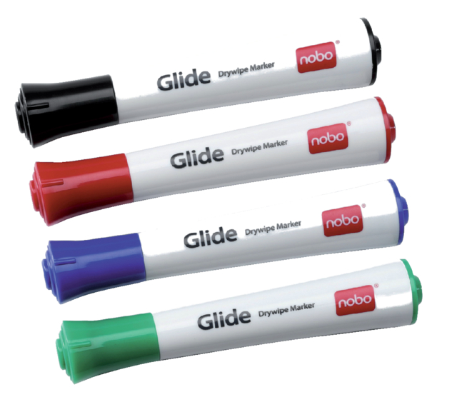 Marqueur tableau blanc Nobo Glide ogive 1mm assorti 4 pièces