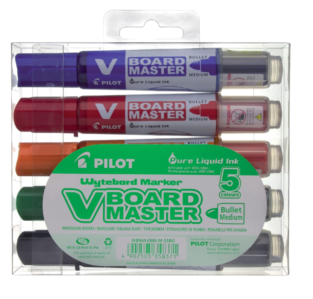 Marqueur tableau blanc PILOT Begreen ogive Medium assorti étui 5 pièces