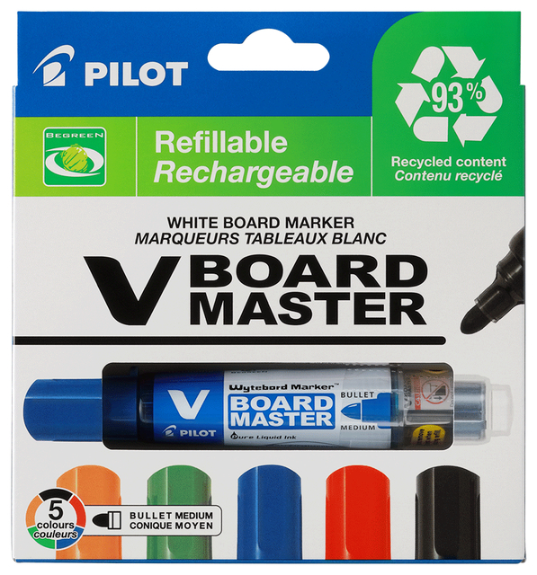 Marqueur tableau blanc PILOT Begreen ogive Medium assorti 5 pièces