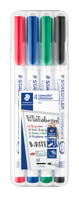 Whiteboardmarker Staedtler 301 rond assorti 1mm 4stuks