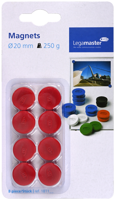 Magneet Legamaster 20mm 250gr rood 8 stuks