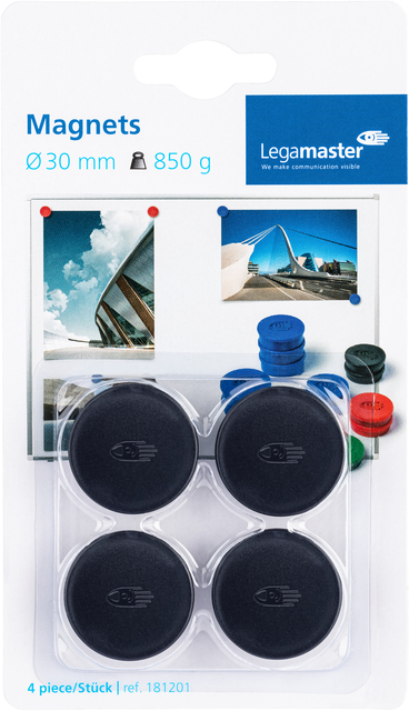 Magneet Legamaster 30mm 850gr zwart 4 stuks