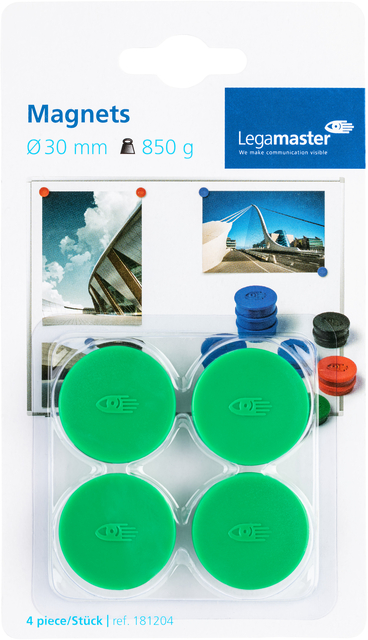 Aimant Legamaster 30mm 850g vert 4 pièces