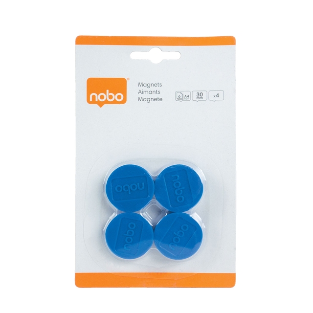Aimant Nobo 30mm bleu 4 pièces