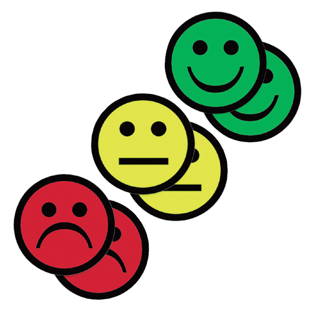 Aimant Smiley 75mm 2x jaune 2x vert 2x rouge