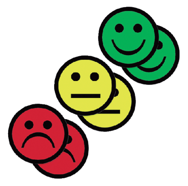 Aimant Smiley 25mm 2x jaune 2x vert 2x rouge