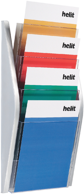 Folderhouder Helit wand 4x A4 zilver