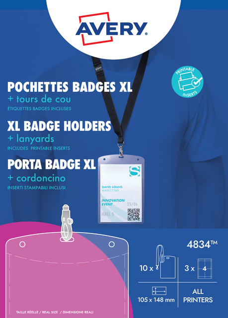 Badge Avery 4834 A6 porte-badge+bristols 10 pièces