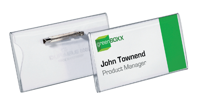 Badge Durable 8001 avec épingle et bord pinceur 40x75mm