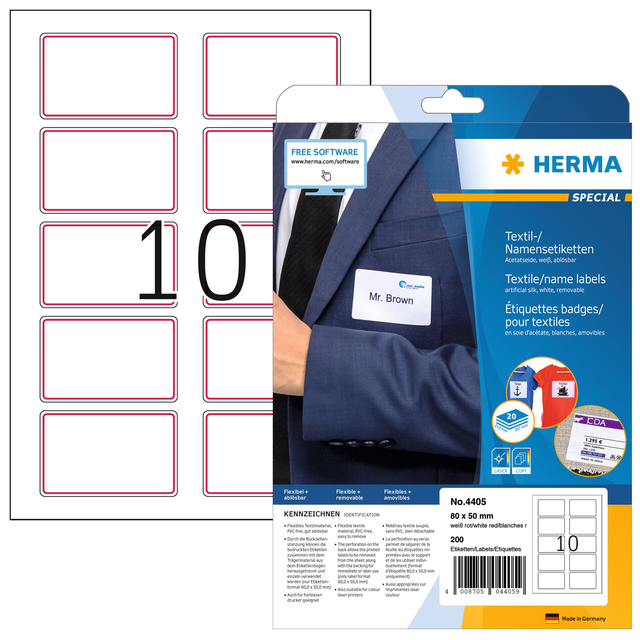 Naambadge etiket HERMA 4405 80x50mm wit/rood 200 stuks