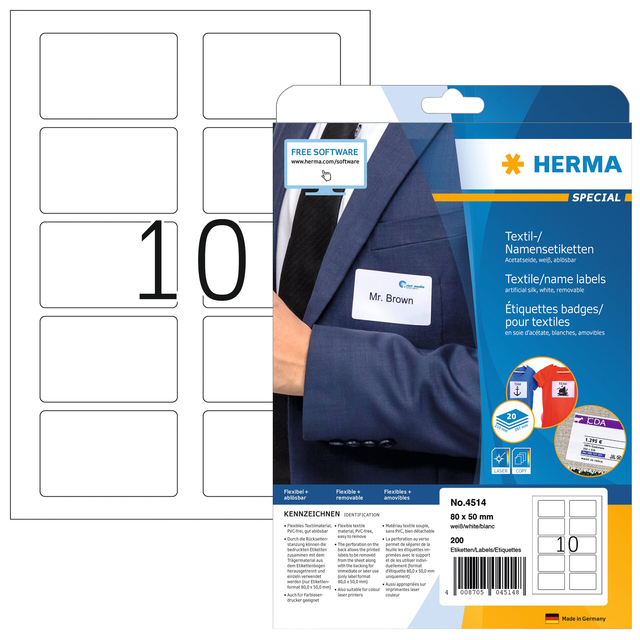 Etiquette badge HERMA 4514 80x50mm blanc 200 pièces