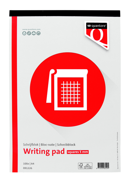 Bloc-notes Quantore A4 carreaux 5mm 100 feuilles 60g