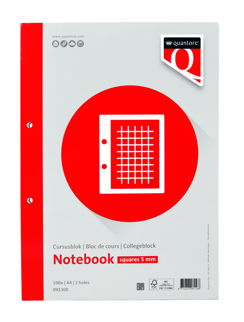 Bloc de cours Quantore A4 80g carreau 5mm 100 feuilles 80g + marge