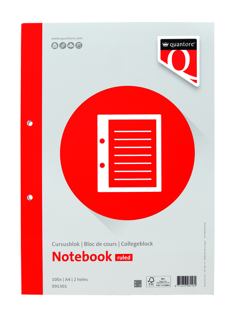 Bloc de cours Quantore A4 ligné 200 pages 80g + marge