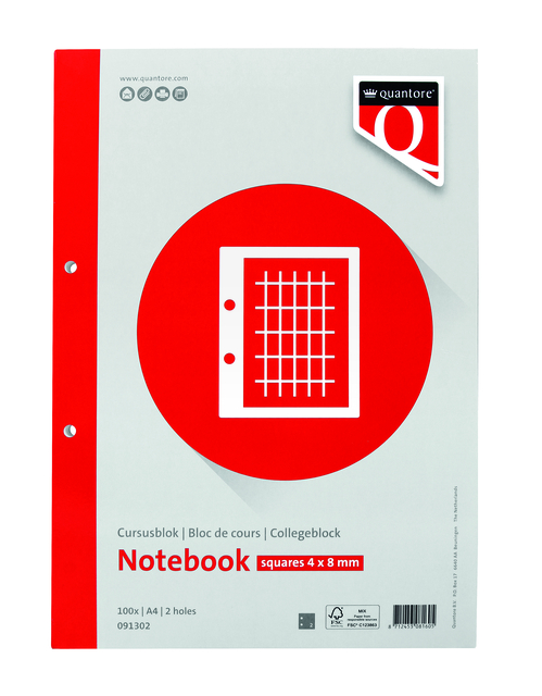Bloc de cours Quantore A4 carreau 4x8 commercial + marge