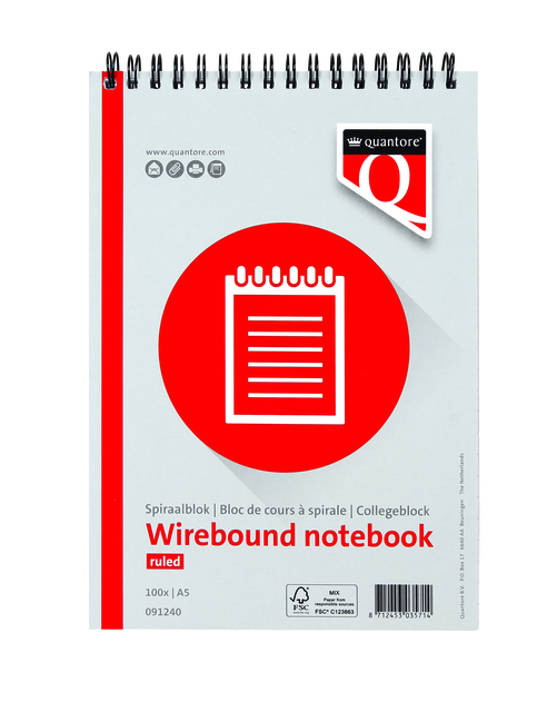Bloc-notes Quantore A5 ligné spirale 100 feuilles 70g