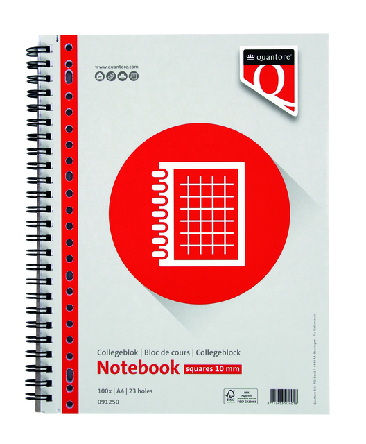 Bloc de cours Quantore A4 carreaux 10mm 23 perforations 200 pages 70g