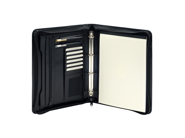 Conférencier Van der Spek A4 cuir buffle 4 anneaux 25mm méc-O + zip noir