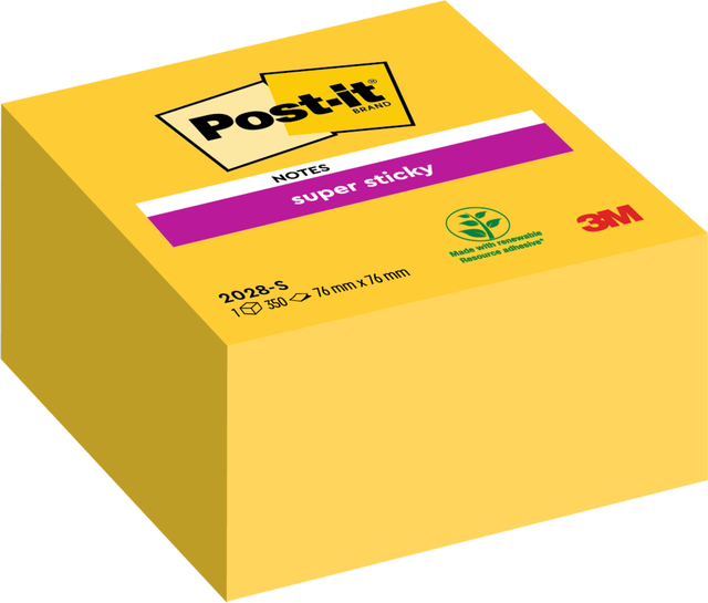 Bloc-mémos Post-it 2028 Super Sticky 76x76mm cube jaune
