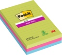 Bloc-mémos Post-it 660 Super Sticky 102x152mm ligné rainbow 3 pièces