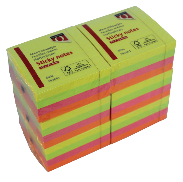 Bloc-mémos Quantore 76x76mm 4 couleurs fluo assorti 400 feuilles