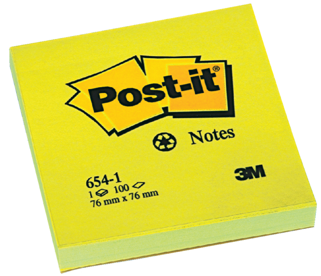 Bloc-mémos Post-it 654 76x76mm recyclé jaune