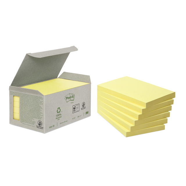 Bloc-mémos Post-it 655-1B 76x127mm recyclé jaune 6 pièces