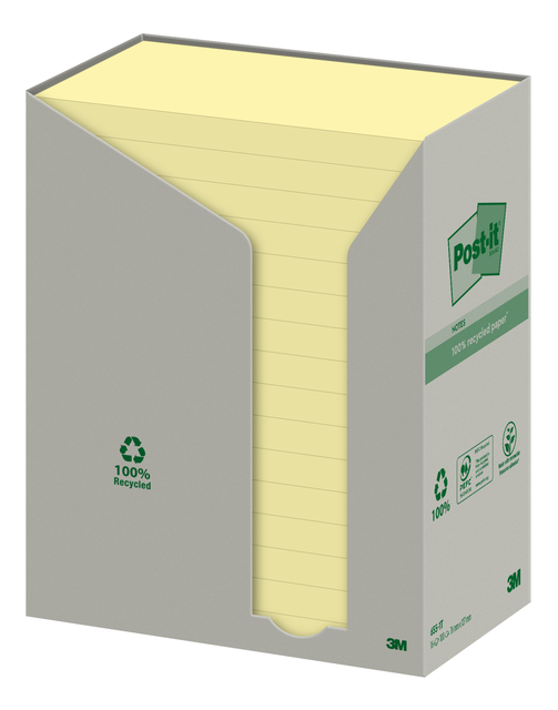 Bloc-mémos 3M Post-it 655 76x127mm recyclé jaune 16x100 feuilles