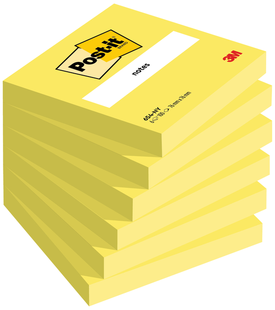 Memoblok Post-it 654 76x76mm neon geel 100 vel