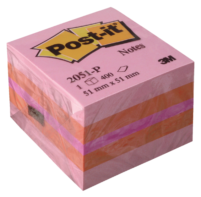 Memoblok 3M Post-it 2051 51x51mm kubus roze