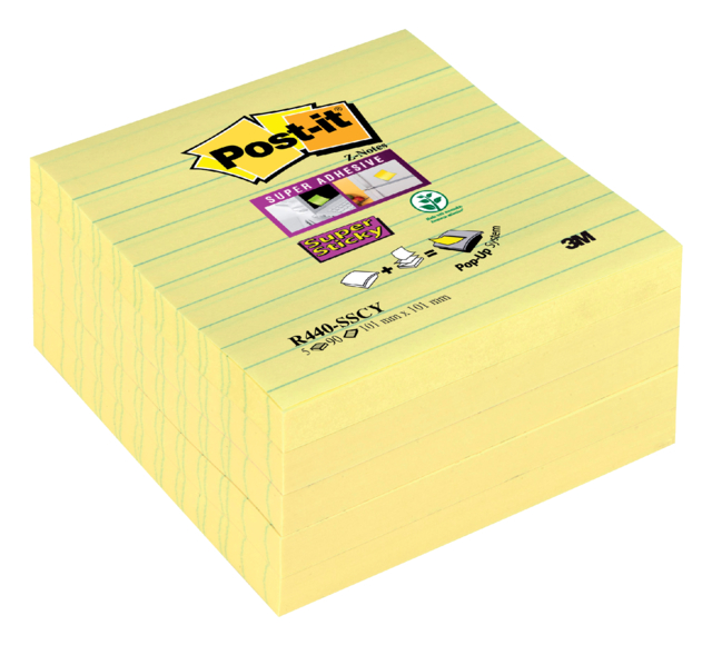 Bloc-mémos Post-it Z-Note S440 100x100mm Super Sticky jaune