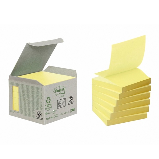 [392406] Bloc-mémos Post-it Z-Notes R330-1B recyclé 76x76mm jaune canari 6 pièces