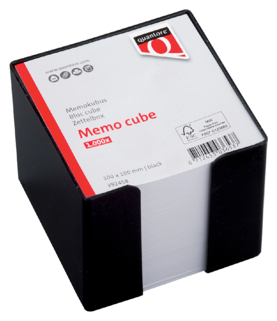 Cube mémos Quantore 10x10x9cm noir 900 feuillets