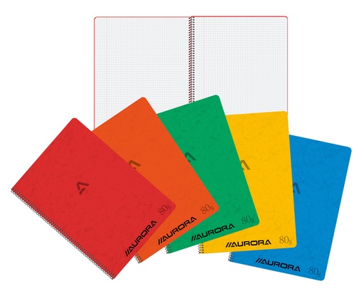 [011325] Cahier à spirale Aurora A4 carreau 5x5mm 120 pages 80g assorti