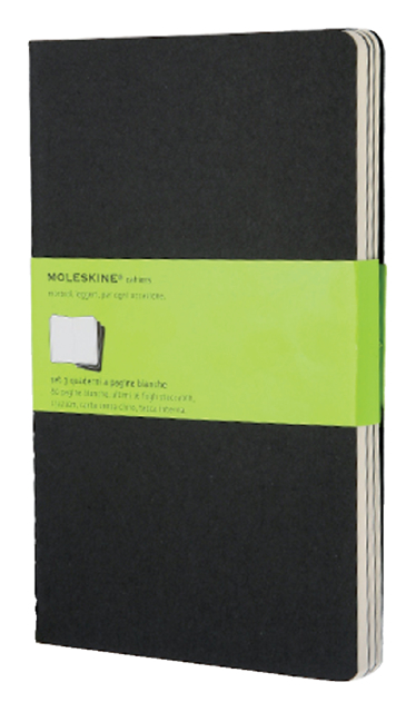 Schrift Moleskine 130x210mm blanco 160 pagina''s 70gr zwart set à 3 stuks