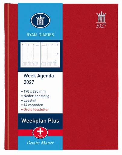 [900184] Agenda 2027 Ryam Weekplan Plus Mercury 7dagen/2pagina's rood