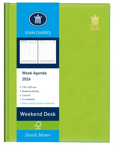 [900120] Agenda 2026 Ryam Weekend Desk Lazio 7 jours/2 pages assorti
