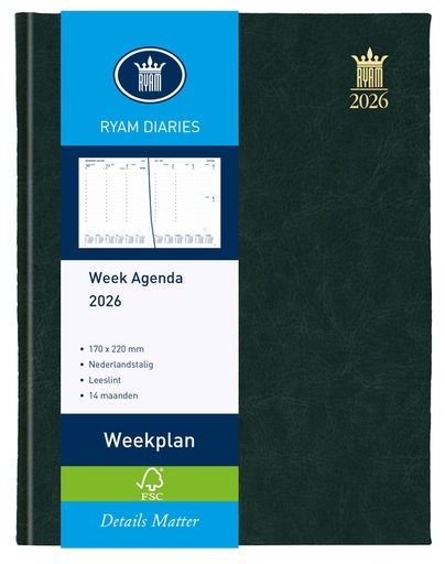 [900096] Agenda 2026 Ryam Weekplan Mundior 7 jours/2 pages noir