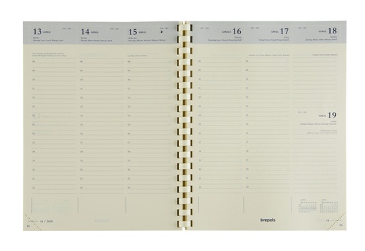 [900036] Recharge agenda 2026 Brepols Timing spirale 7 jours/2 pages crème