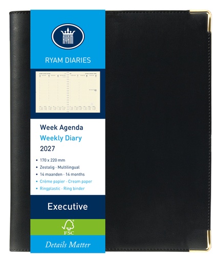 [900107] Agenda 2026 Ryam Executive Nappa 7dagen/2pagina's ringplastic zwart