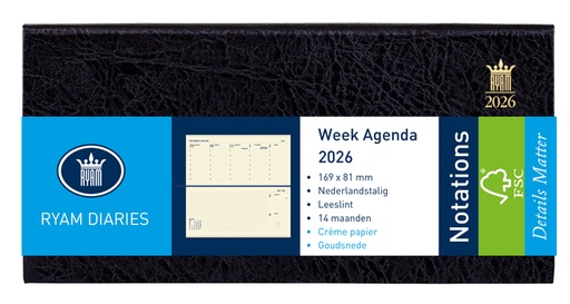 [900070] Agenda 2026 Ryam Notations Mundior 7dagen/2pagina's landscape zwart