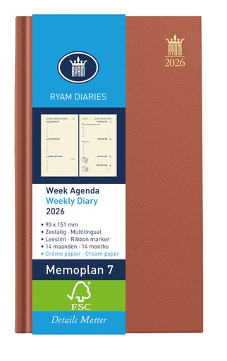 [900099] Agenda 2026 Ryam Memoplan 7 Nappa 7dagen/2pagina's assorti