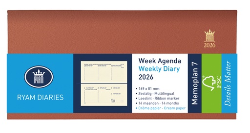 [900100] Agenda 2025 Ryam Memoplan 7 Nappa 7 jours/2 pages assorti