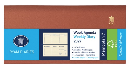 [900100] Agenda 2027 Ryam Memoplan 7 Nappa 7dagen/2pagina's landscape assorti